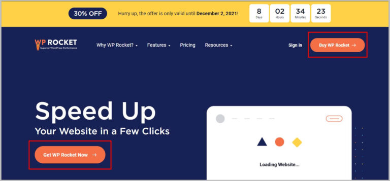 WP Rocket homepage on Black Friday