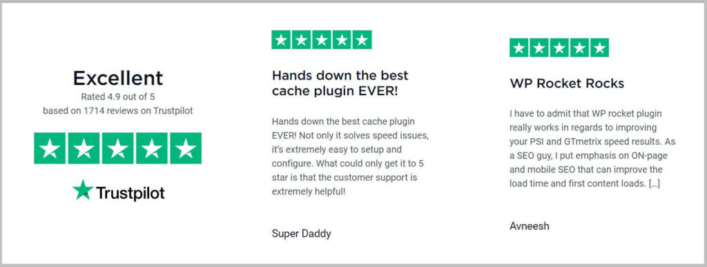 WP Rocket reviews on TrustPilot