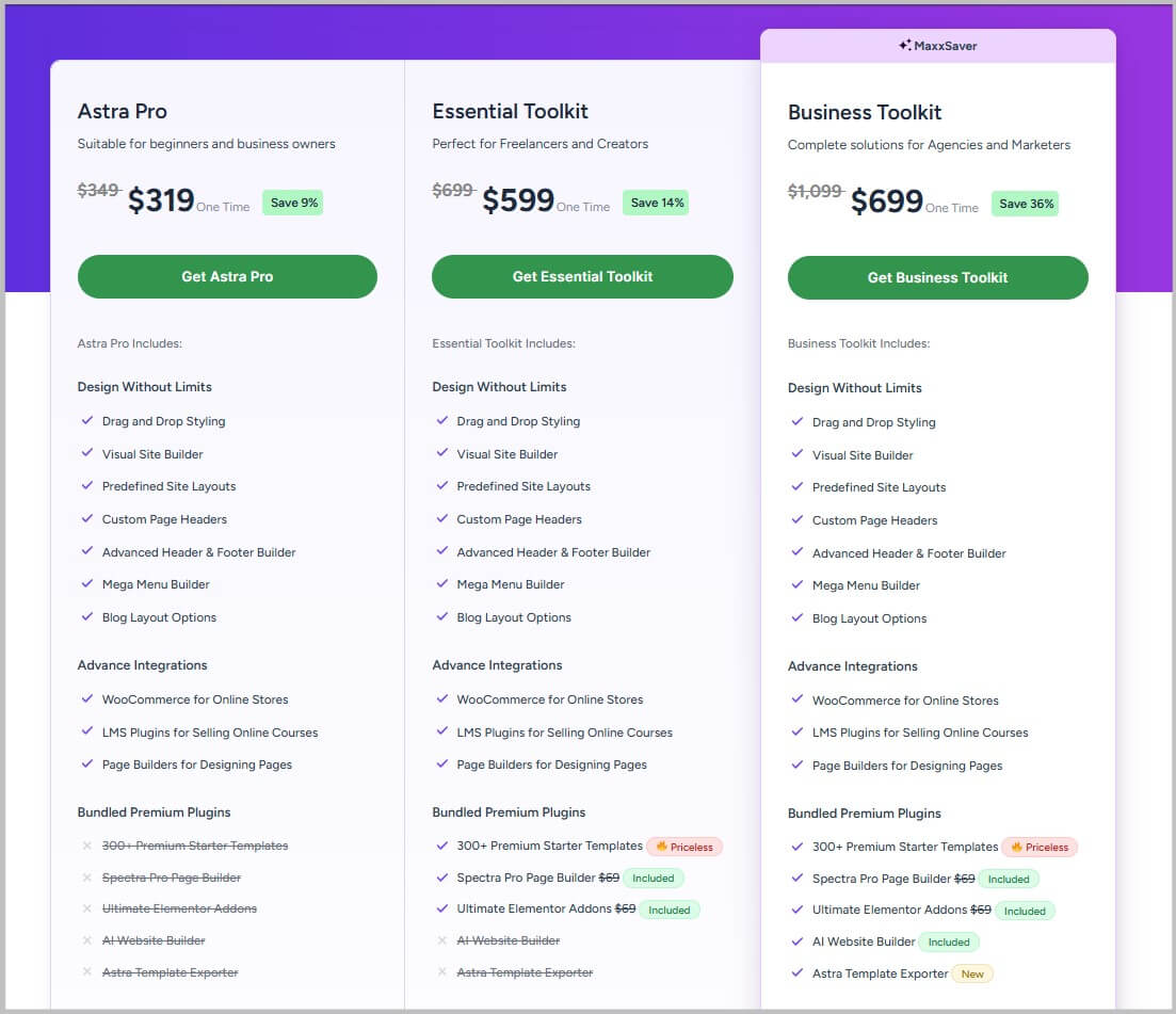 WP Astra lifetime pricing