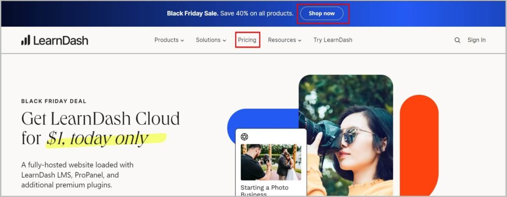 LearnDash Black Friday Sale 2025- 40% Discount 3 LearnDash Black Friday 2023 homepage