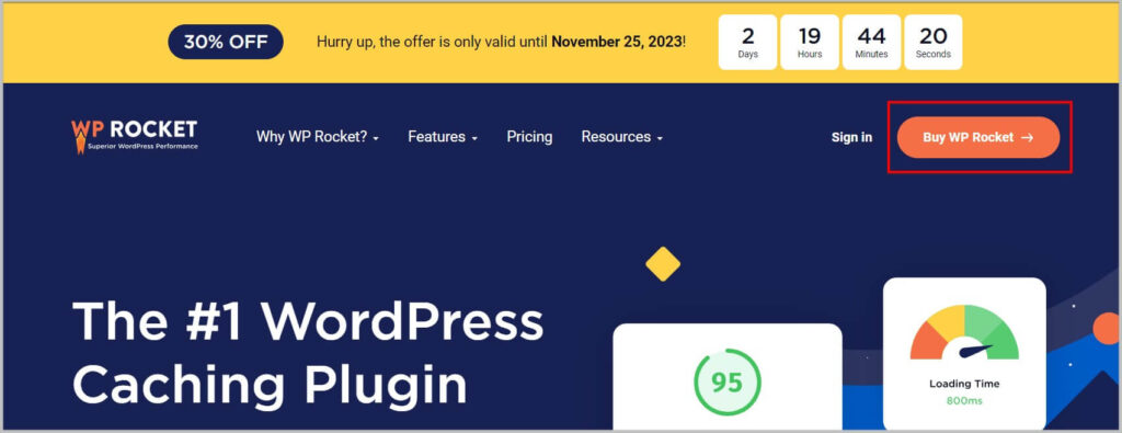 WP Rocket Black Friday Sale 2025- 30% Discount 5 WP Rocket homepage during Black Friday