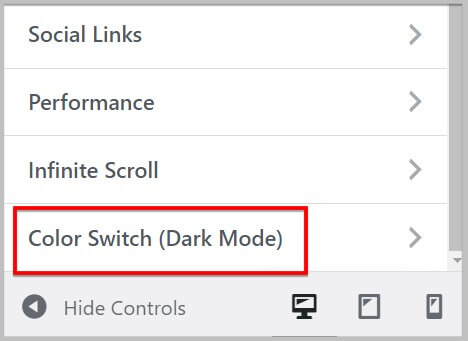 Dark Mode in customizer in Kadence Pro theme