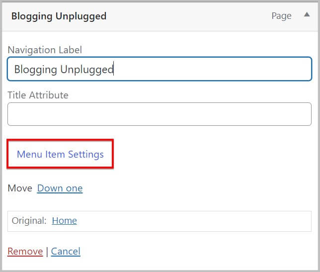 Menu Item settings in Kadence Pro theme