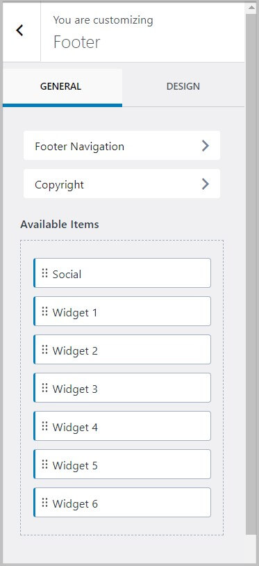Widgets in Free Kadence Theme Footer builder
