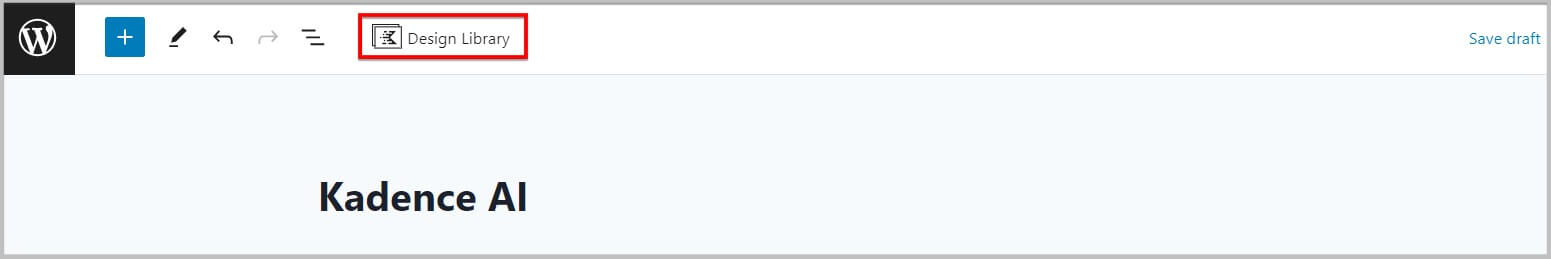 Design Library button in WordPress editor toolbar
