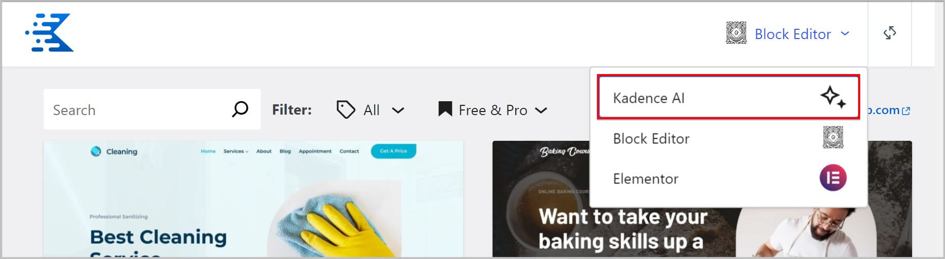 How to EDIT Image Collection in Kadence AI 10 Kadence AI option in Starter Templates dropdown