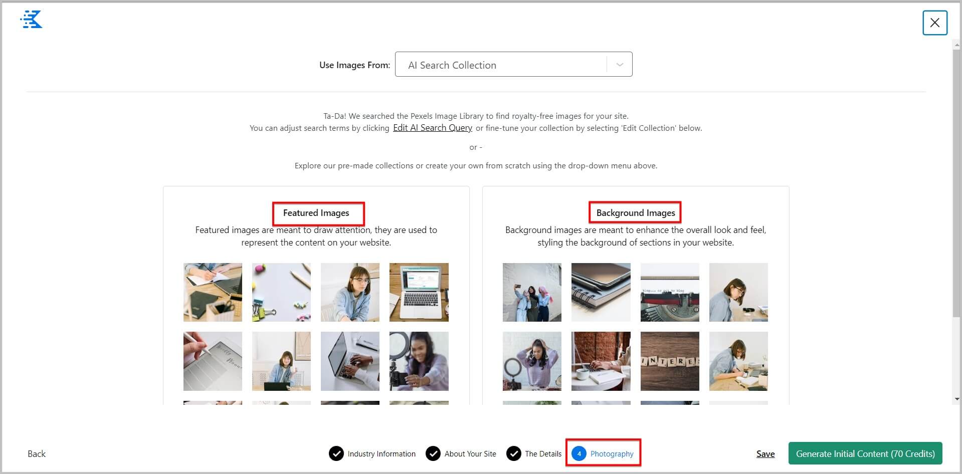 How to EDIT Image Collection in Kadence AI 14 Photography section in Kadence AI wizard