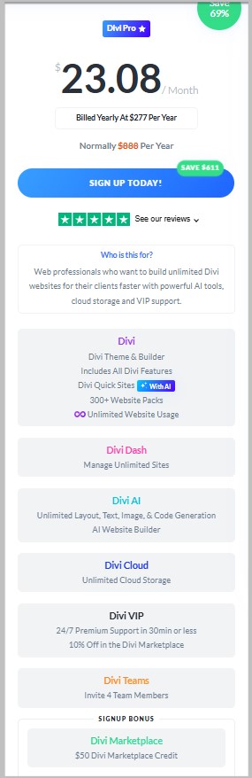 Elegant Themes Divi Pro Yearly pricing