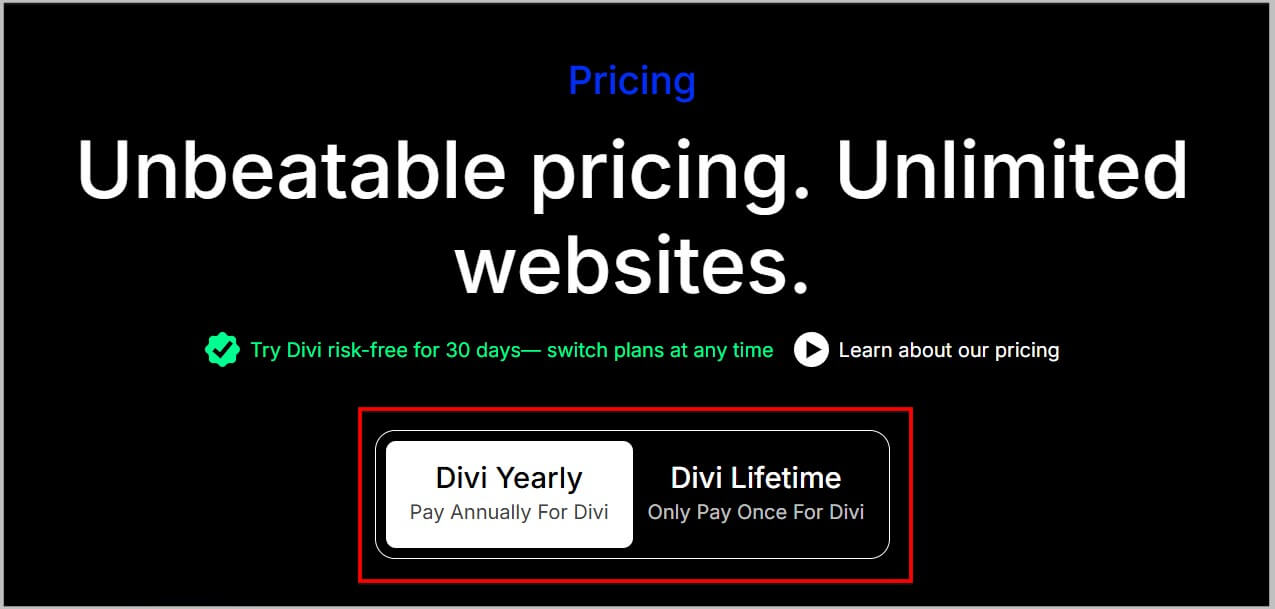Select the duration of your Divi plan