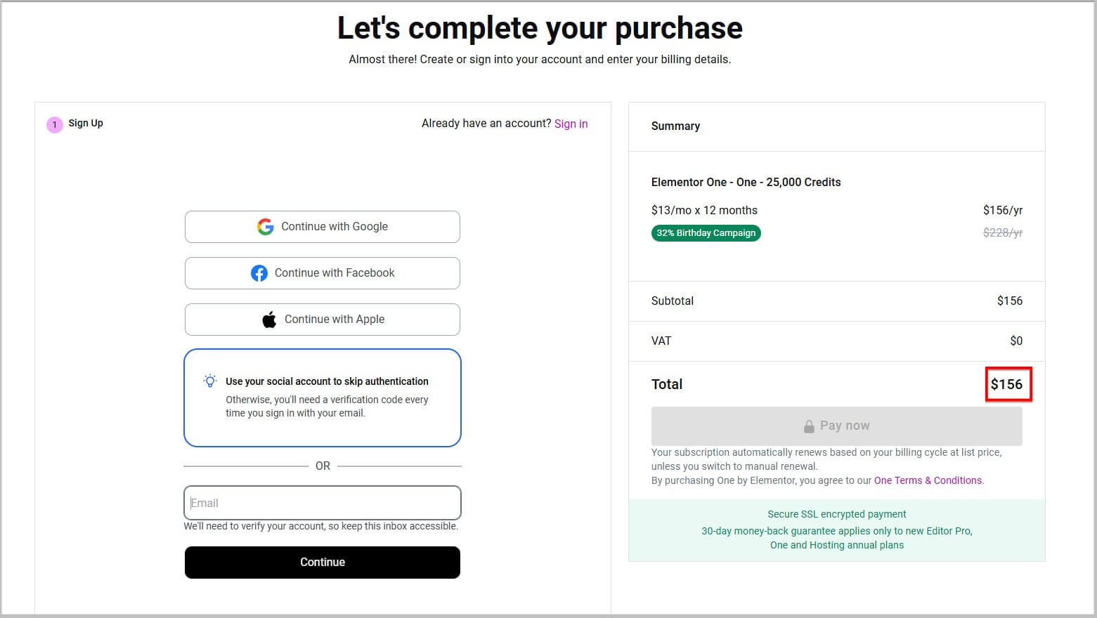 Buy Elementor on Birthday discount