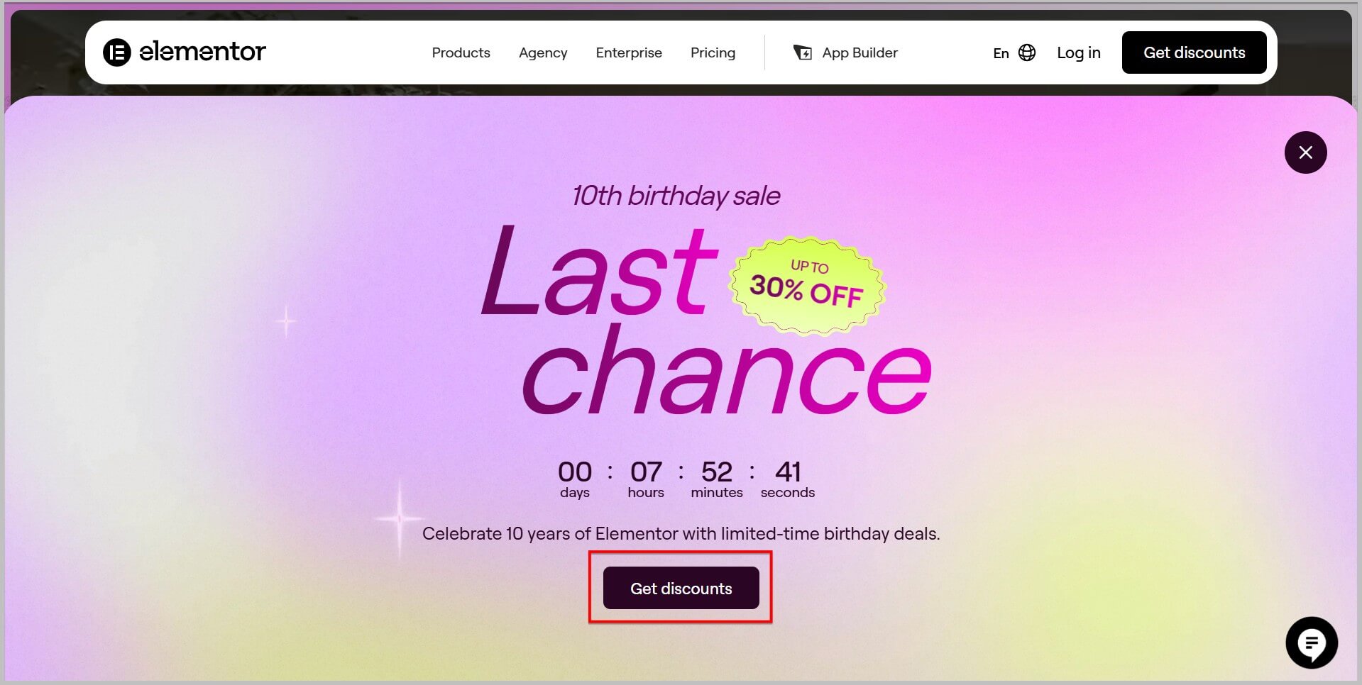 Elementor Birthday sale landing page