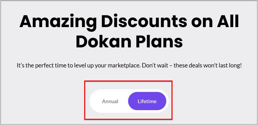 Dokan Annual and lifetime plan selection