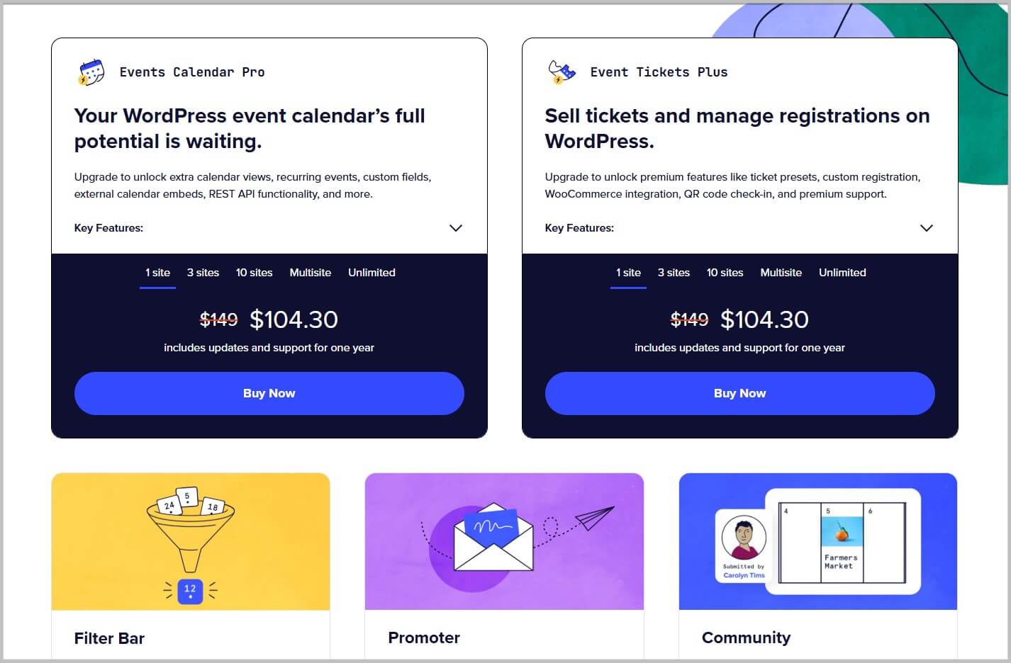 Select a plugin or bundle to buy from The Events Calendar on Black Friday