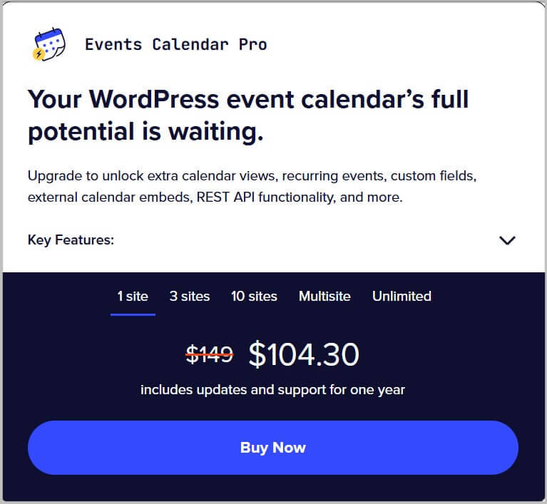 The Events Calendar Pro Black Friday pricing