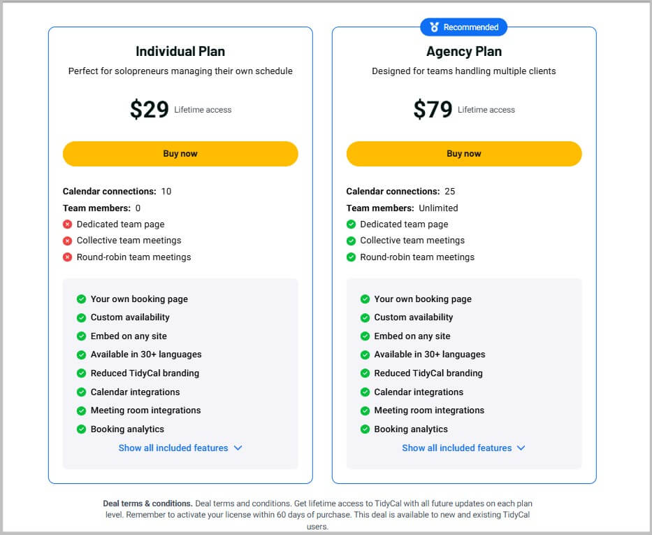 TidyCal Lifetime Deal 2025- 77% Discount 2 TidyCal lifetime pricing and plans