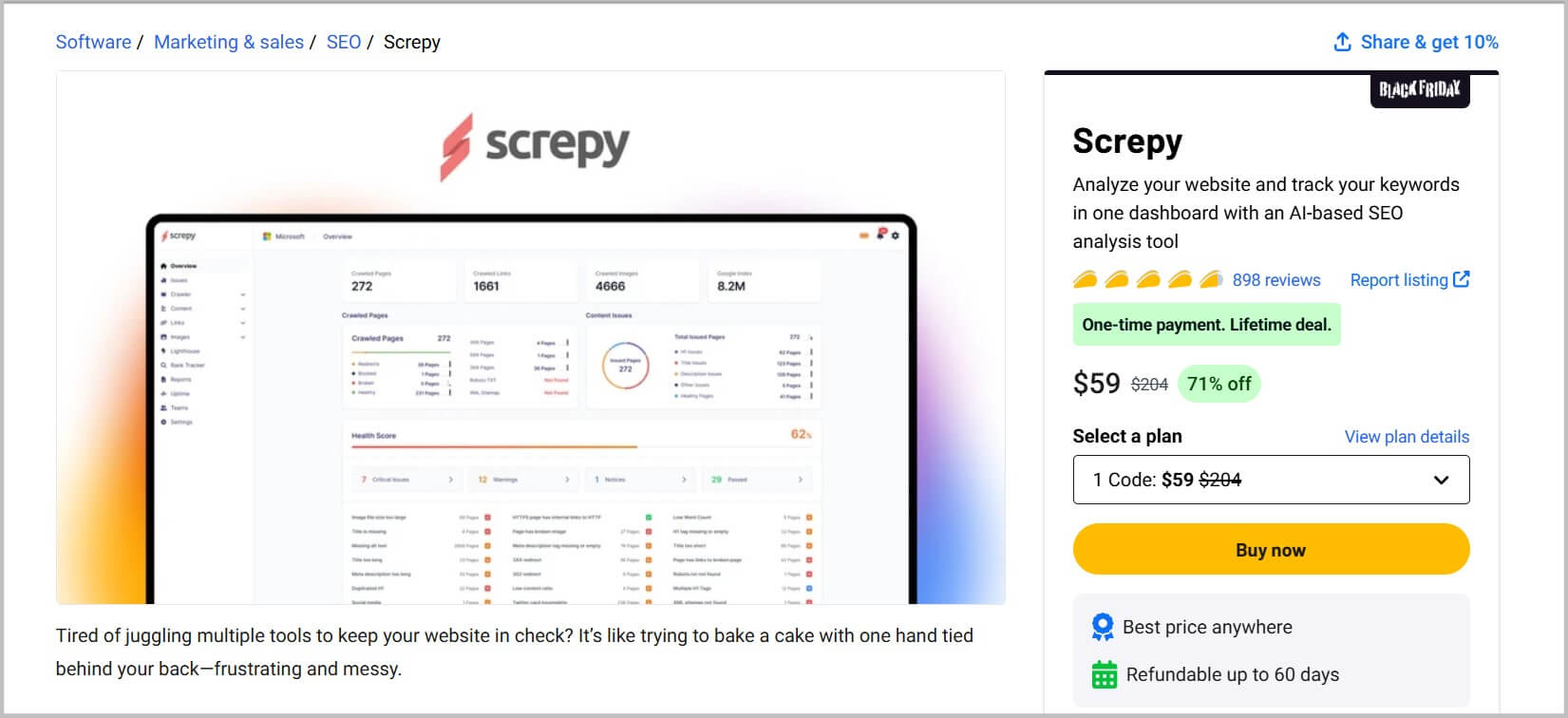 Screpy Lifetime Deal 2026- 71% Discount 2 Screpy lifetime landing page on Appsumo