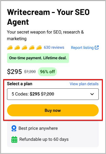 Writecream Lifetime Deal 2026- 96% Discount 4 Select a Writecream lifetime plan