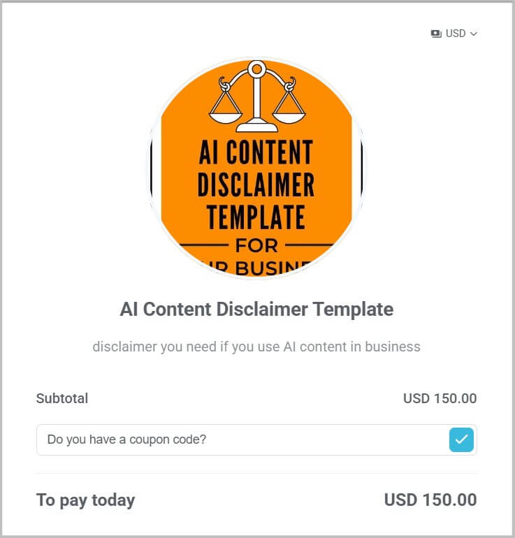 AI Content Disclaimer template by Amira Law