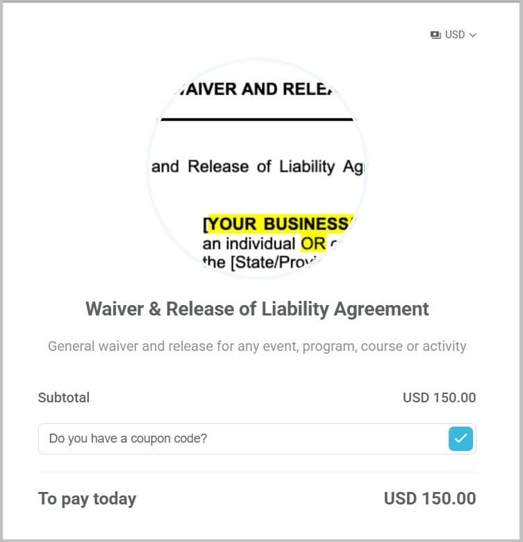 Waiver and Release of liability agreement by Amira Law