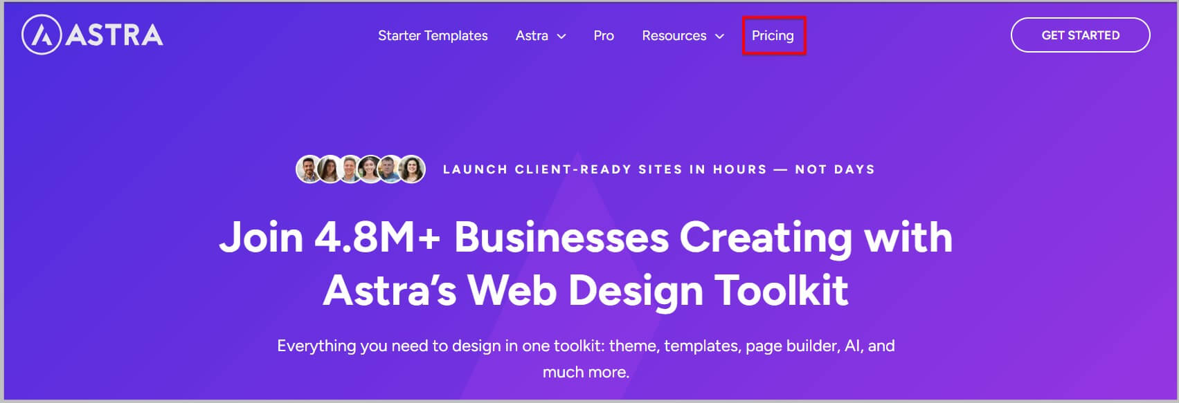 Astra Pro homepage