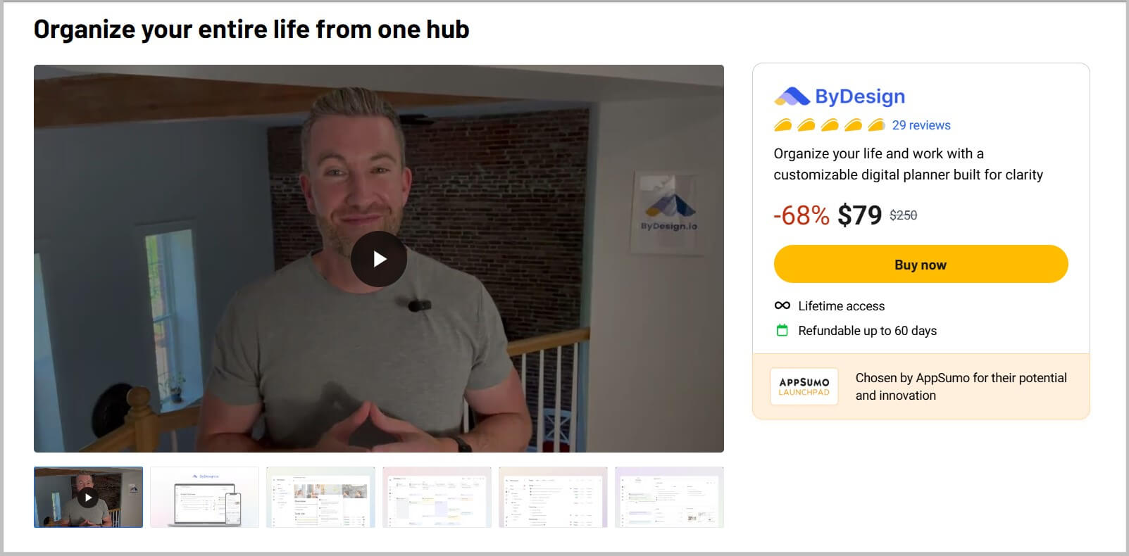 ByDesign lifetime landing page on Appsumo