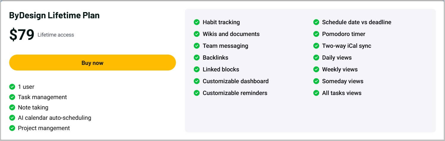 ByDesign lifetime pricing and plan