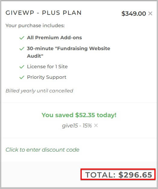 GiveWP Plus plan on discount