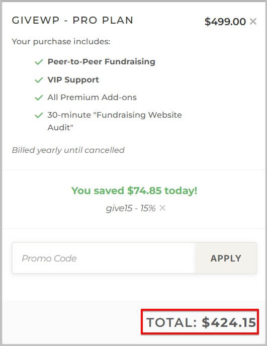 GiveWP Pro plan on discount