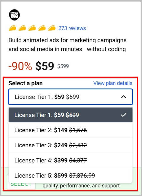 Select a BannerBoo lifetime plan