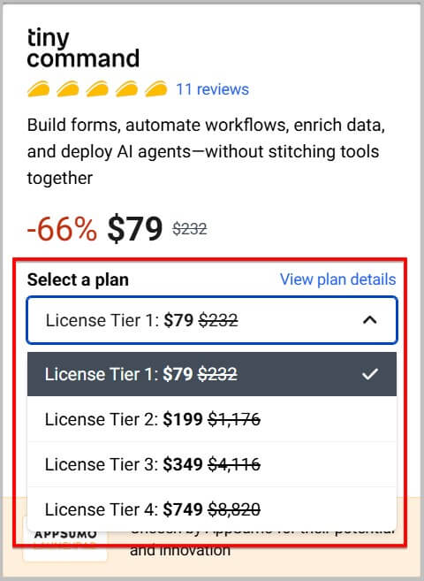 select a TinyCommand lifetime plan