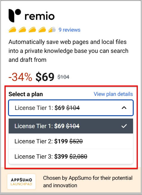 Select Remio lifetime plan