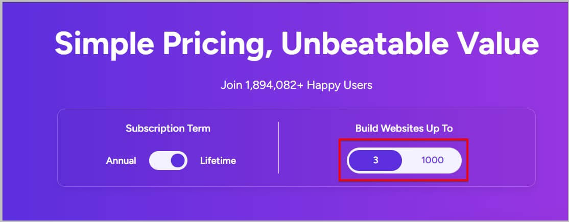 Select the number of websites you want to use the Astra lifetime subscription on