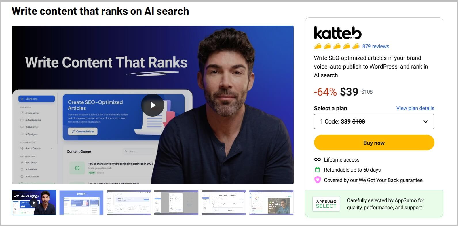 Katteb Lifetime Deal 2026- 64% Discount 3 Katteb lifetime landing page on Appsumo