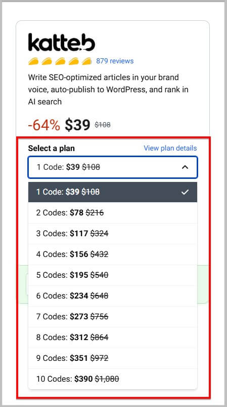Katteb Lifetime Deal 2026- 64% Discount 4 Select a Katteb lifetime plan
