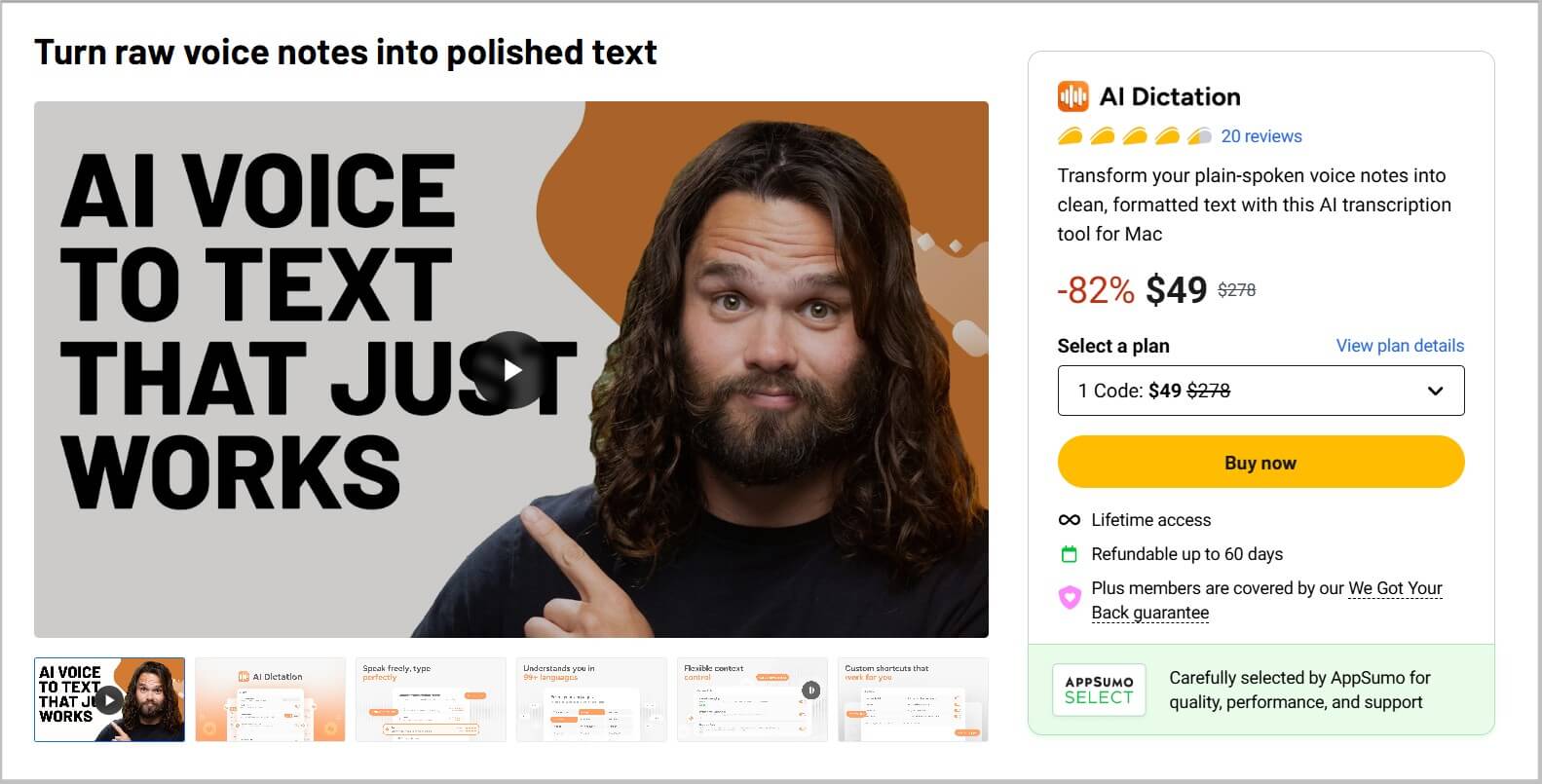 AI Dictation Lifetime Deal 2026- 82% Discount 3 AI Dictation LTD landing page on Appsumo