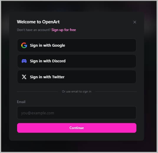 Create an account and pay for OpenArt AI subscription