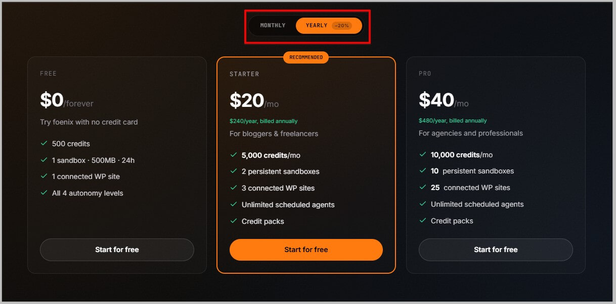 Foenix AI annual pricing and plans on discount