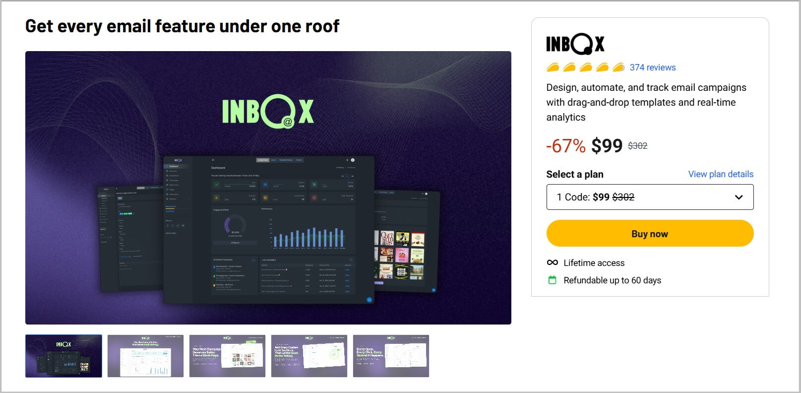 INBOX Lifetime Deal 2026- 67% Discount 3 INBOX lifetime landing page on Appsumo