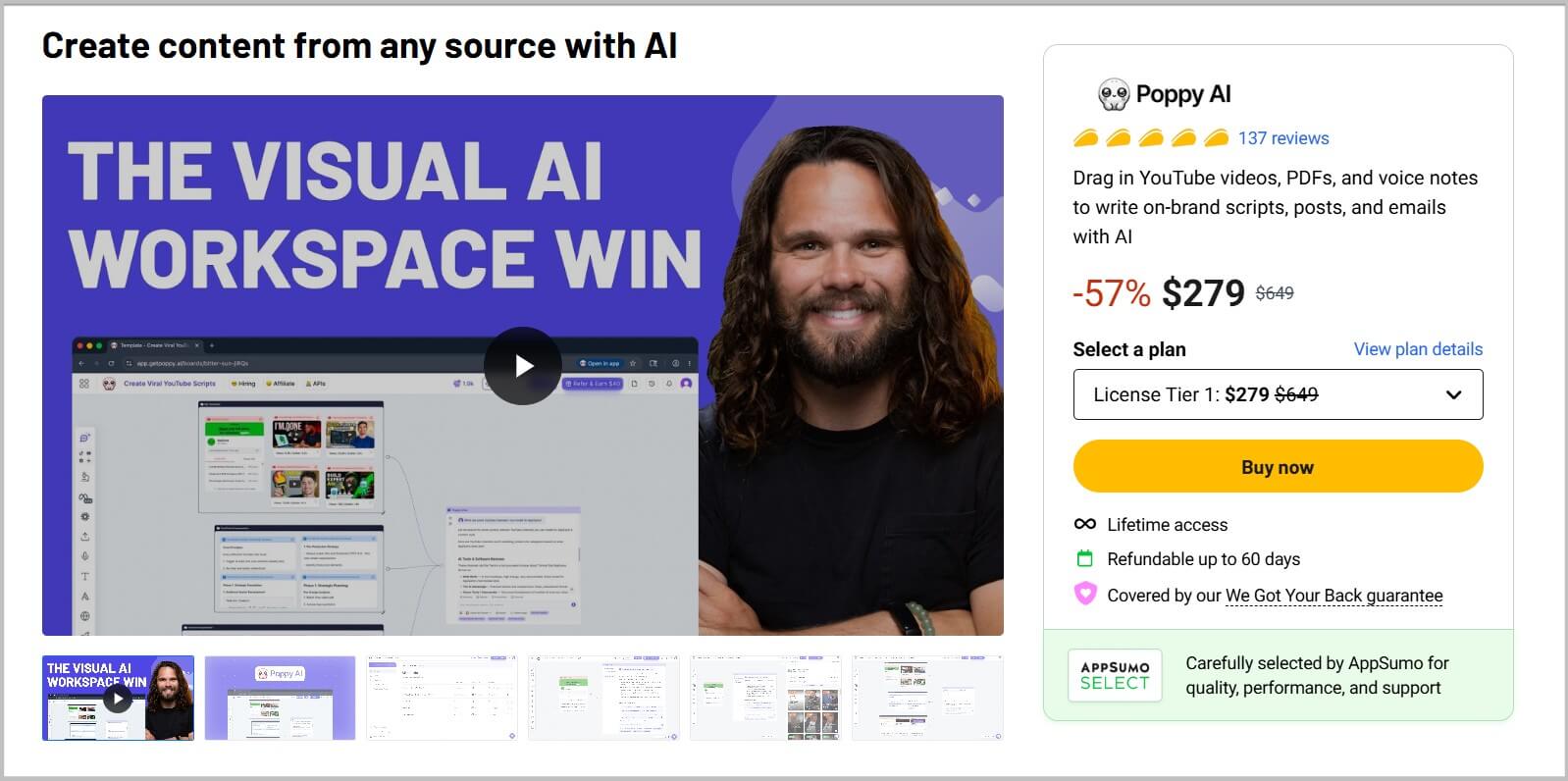 Poppy AI LTD landing page on Appsumo