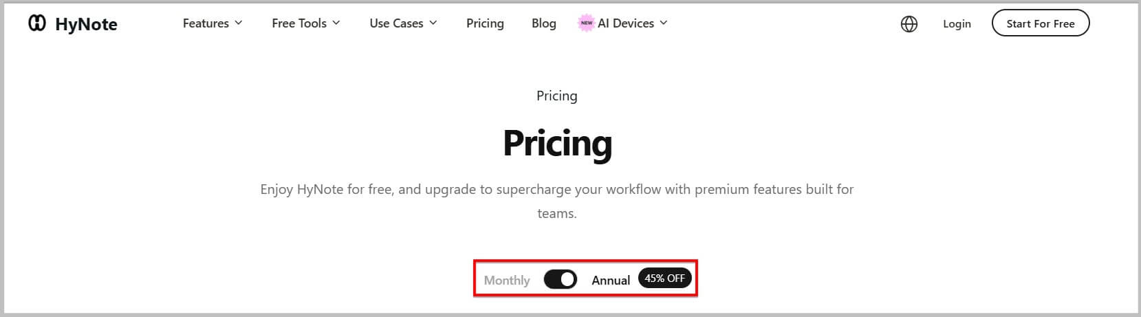 Select annual to get maximum discount on HyNote AI