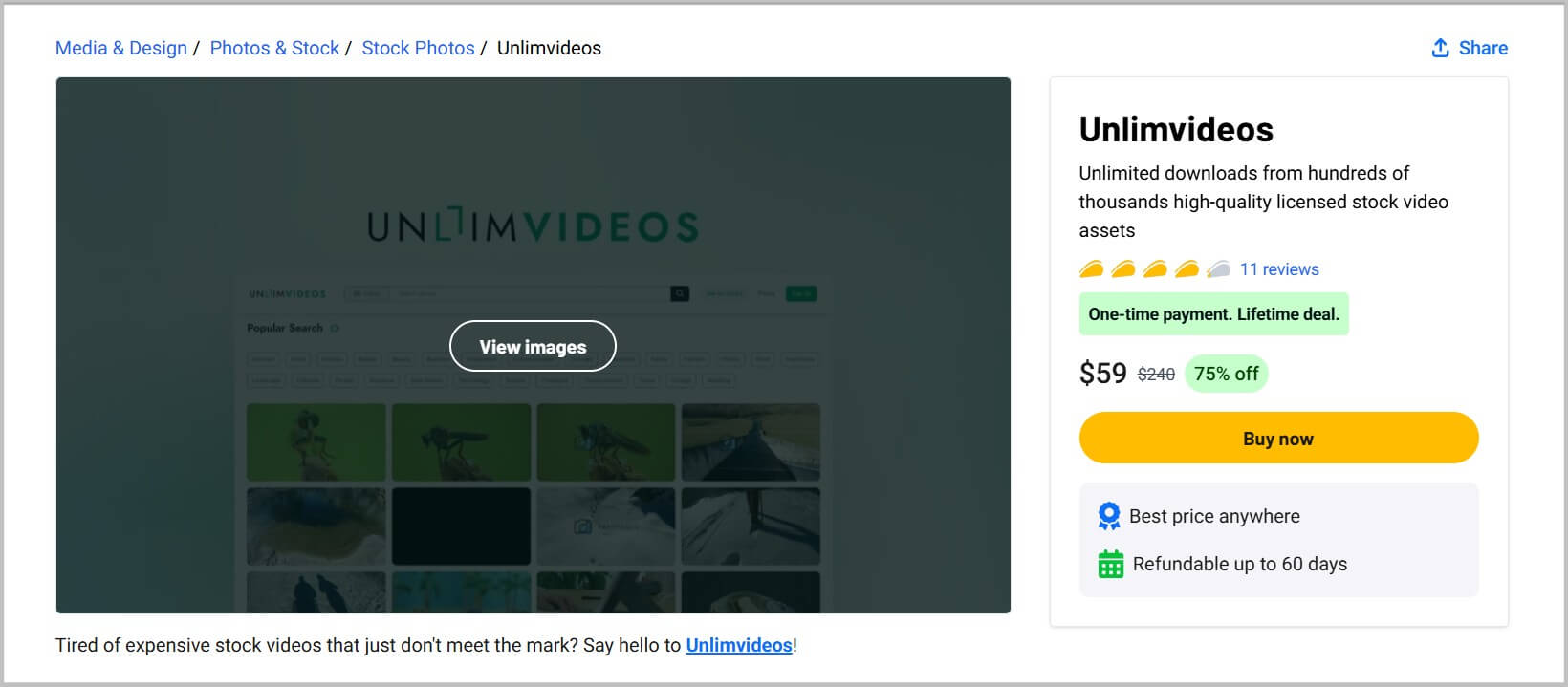 Unlimvideos Lifetime Deal 2026- 75% Discount 3 Unlimvideos LTD landing page on Appsumo