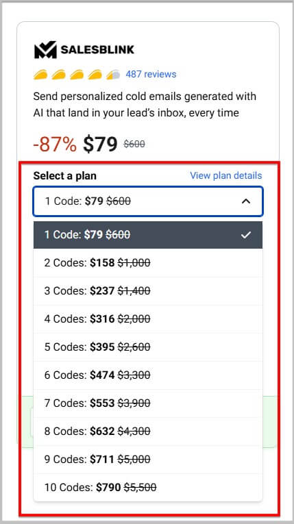 Choose a SalesBlink lifetime plan