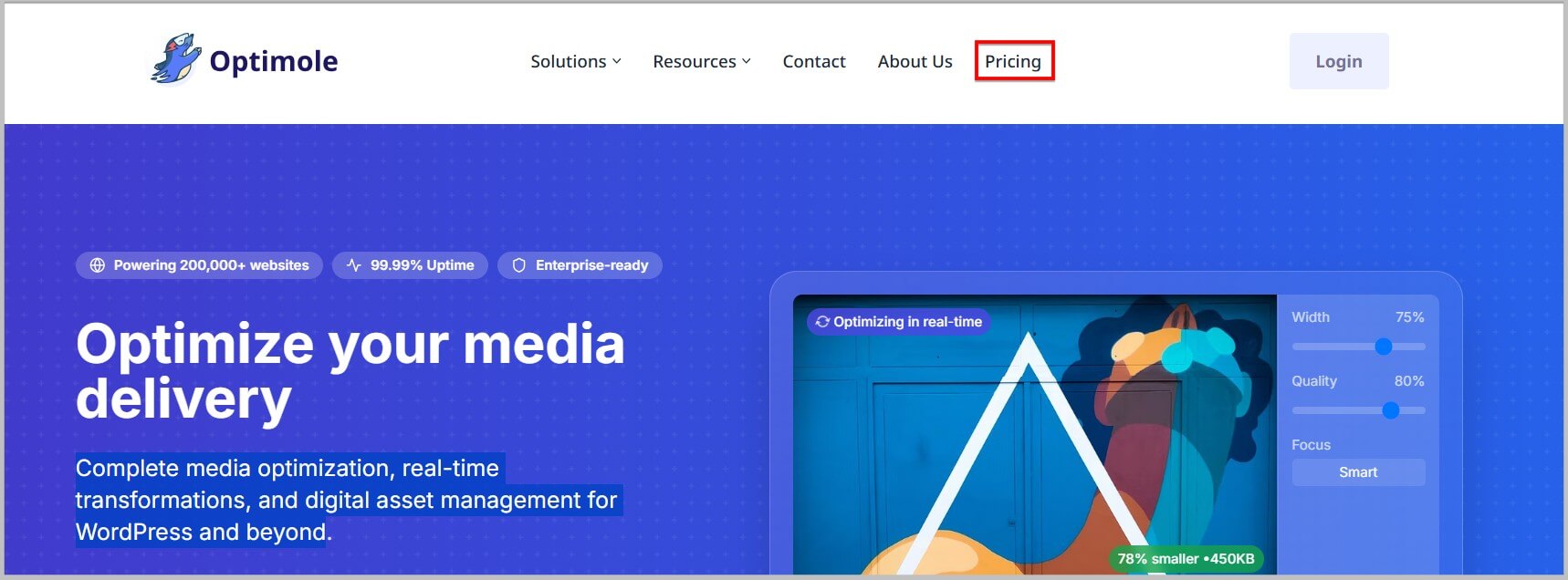 Optimole homepage
