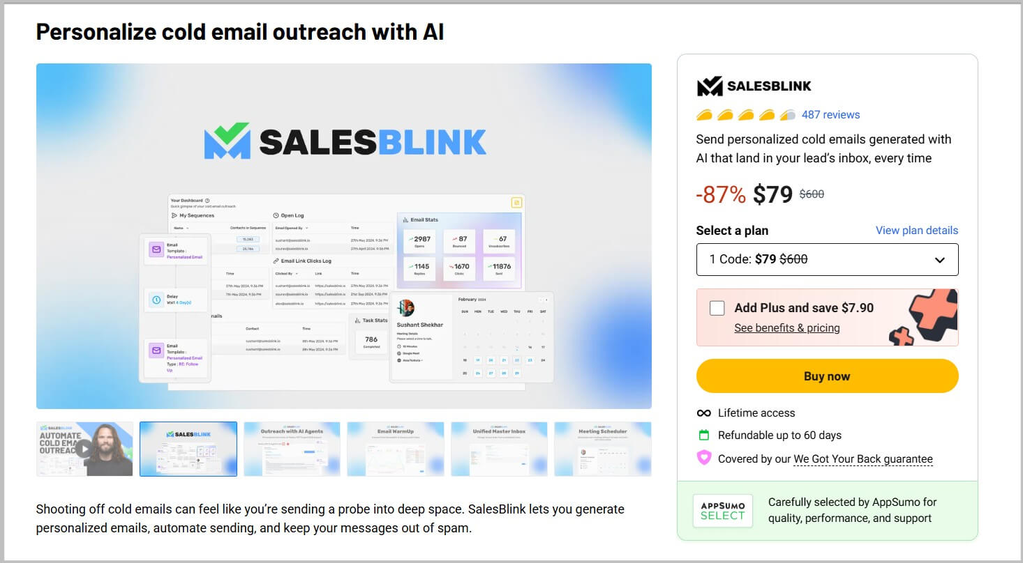 SalesBlink LTD landing page on Appsumo