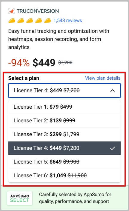 Select a TruConversion lifetime plan