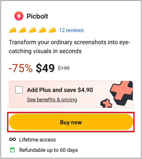 Select Picbolt lifetime plan