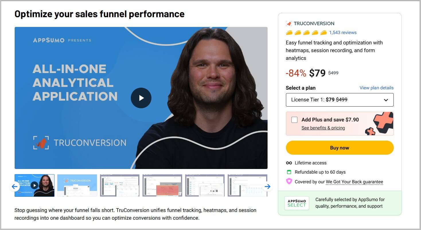 TruConversion LTD landing page on Appsumo