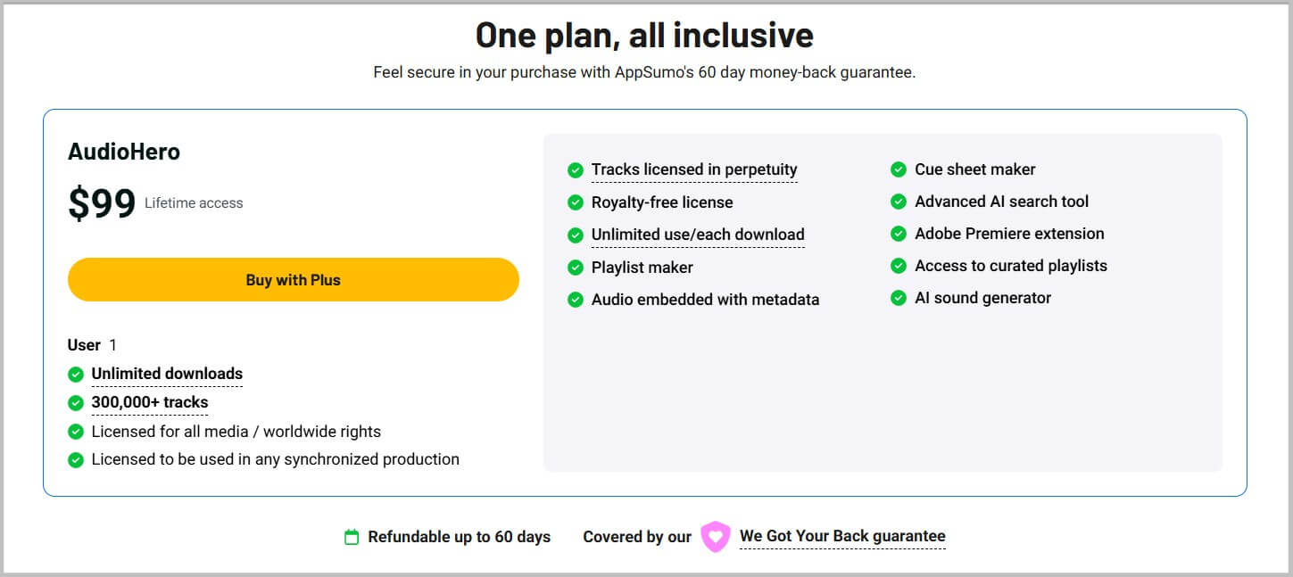 AudioHero lifetime pricing and plan on Appsumo