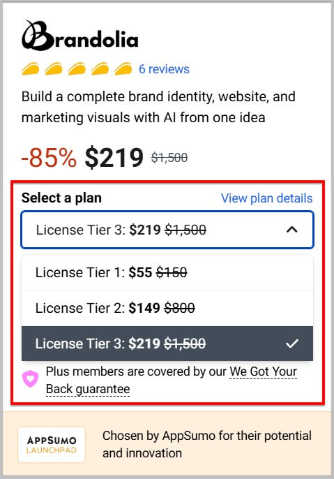 Choose a Brandolia lifetime plan