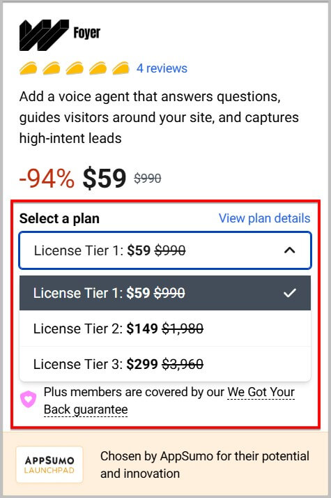 Select Foyer lifetime plan